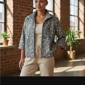 Blue white and gold light jacket with zipper